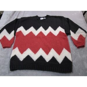 Vintage Styles To Go Sweater Mens Large Black Red White Chevron Pullover 80s